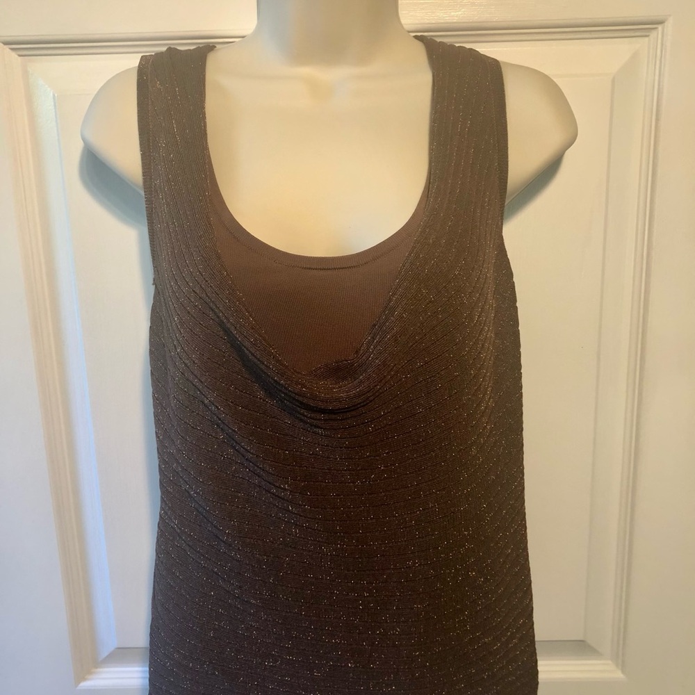 Cache Shimmering Coffee Brown Sleeveless Top